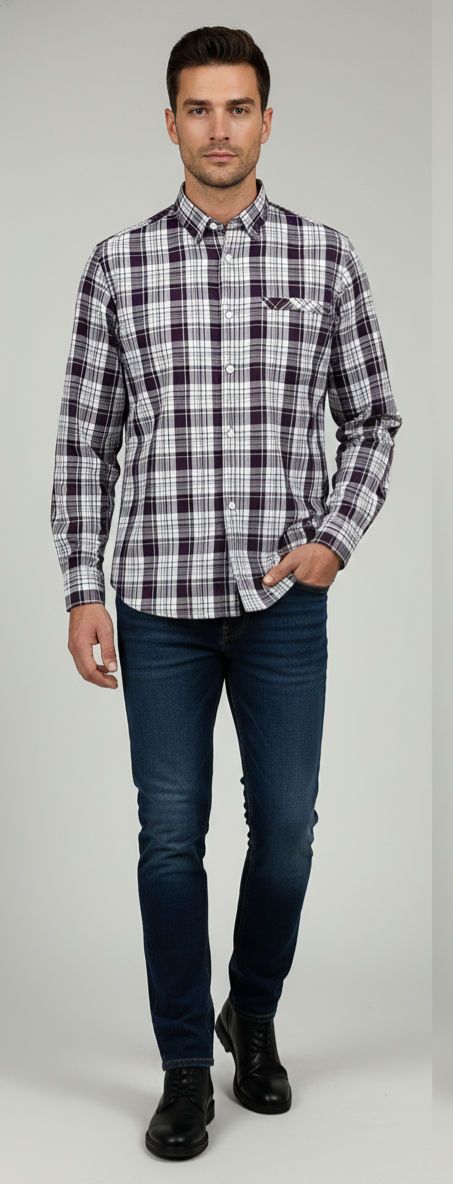 KENTO CLUB Premium Plaid Casual Check Shirt | Tailored Fit Flannel Style w/ Button-Down Collar