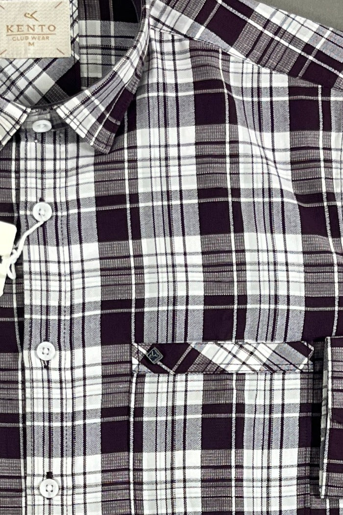 KENTO CLUB Premium Plaid Casual Check Shirt | Tailored Fit Flannel Style w/ Button-Down Collar
