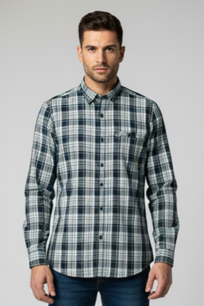 KENTO CLUB Premium Plaid Casual Check Shirt | Deep Green Tailored Flannel w/ Button-Down Collar