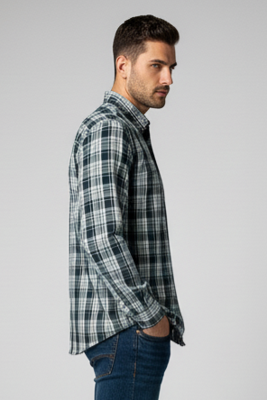 KENTO CLUB Premium Plaid Casual Check Shirt | Deep Green Tailored Flannel w/ Button-Down Collar