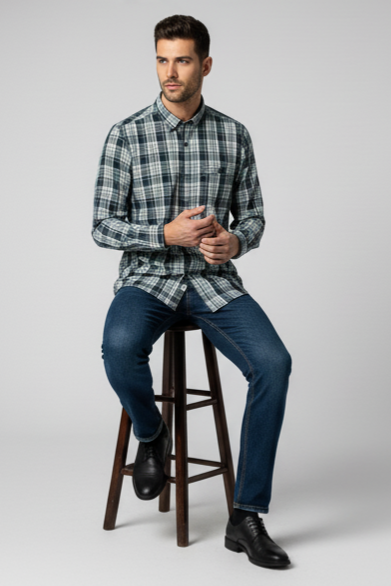 KENTO CLUB Premium Plaid Casual Check Shirt | Deep Green Tailored Flannel w/ Button-Down Collar