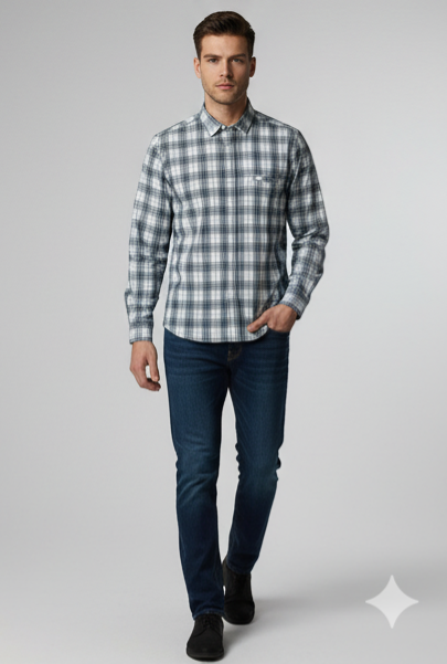 KENTO CLUB Men’s Premium Cotton Checks Shirt | White & Blue Slim Fit Casual Shirt