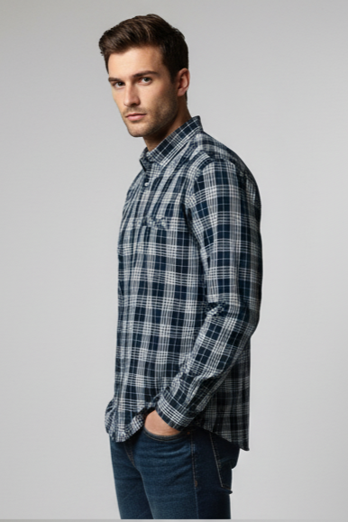 KENTO CLUB Men’s Navy Blue Premium Cotton Checks Shirt | Slim Fit Casual Wear