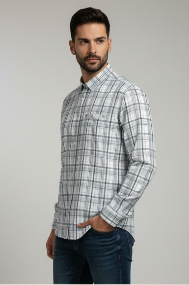 KENTO CLUB Men’s Grey & White Premium Cotton Checks Shirt | Slim Fit Casual Wear
