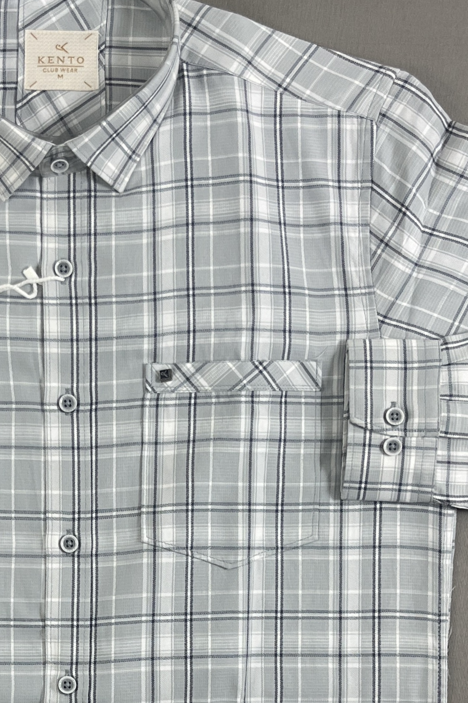 KENTO CLUB Men’s Light Grey & Blue Premium Cotton Checks Shirt | Slim Fit Casual Wear