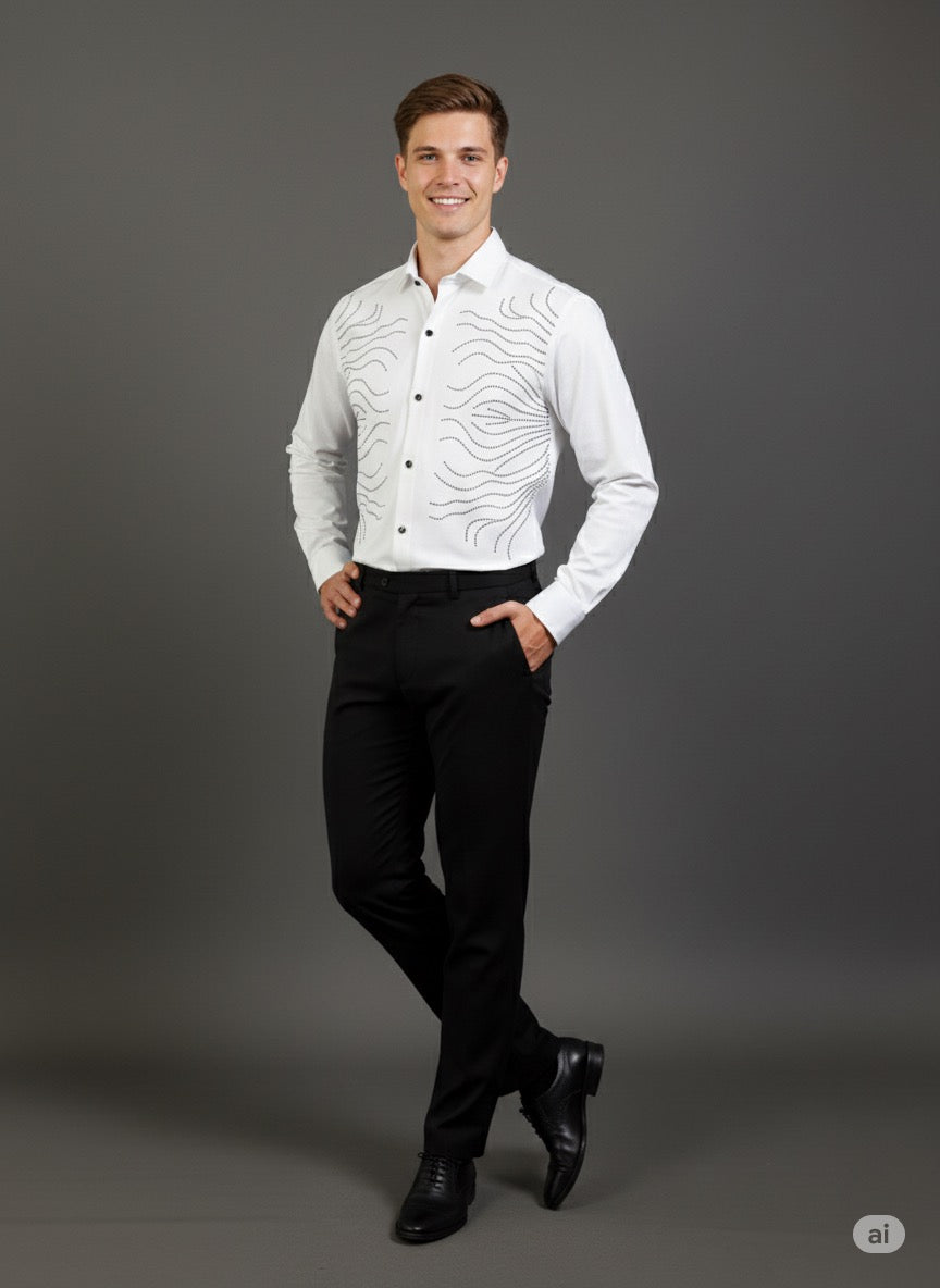 KENTO CLUB Luxury Cotton Satin Shirt | Men's Tailored Fit w/ Dynamic Wave Stone Patch