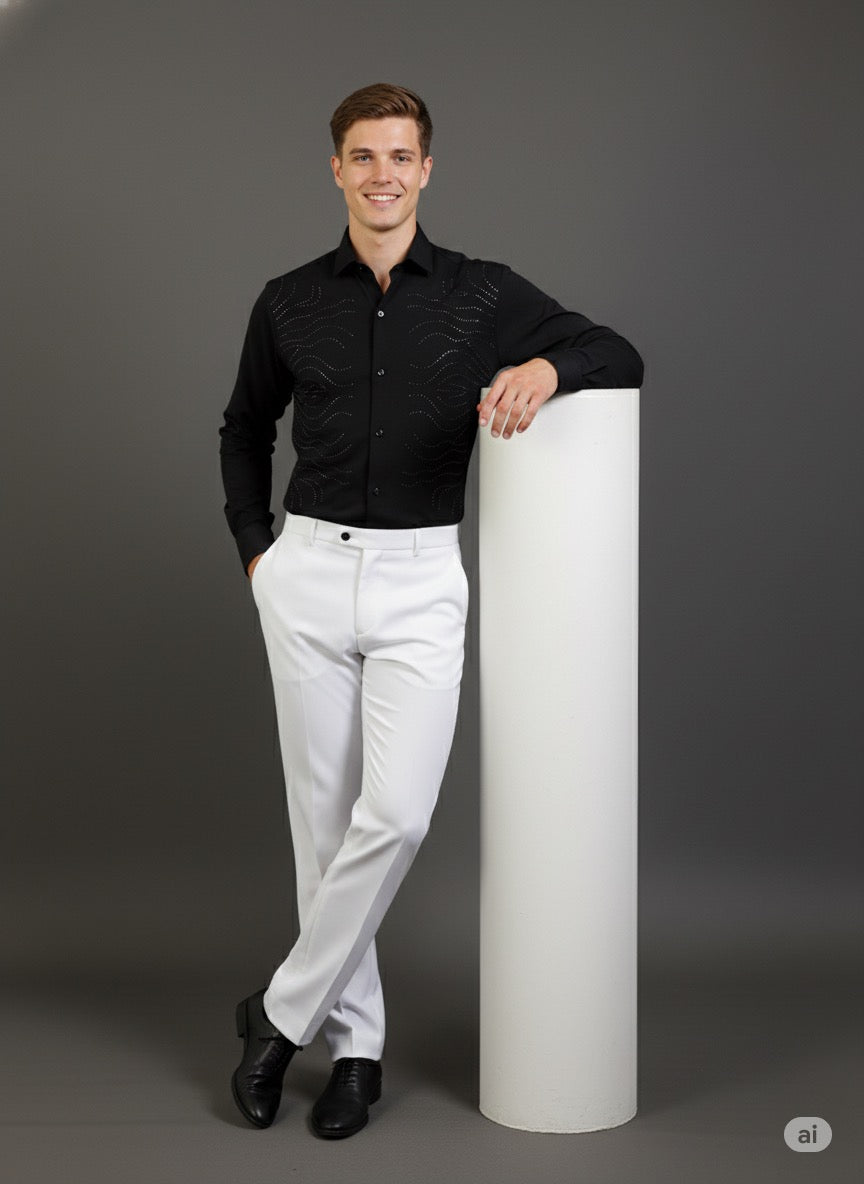 KENTO CLUB Luxury Cotton Satin Shirt | Men's Tailored Fit w/ Dynamic Wave Stone Patch