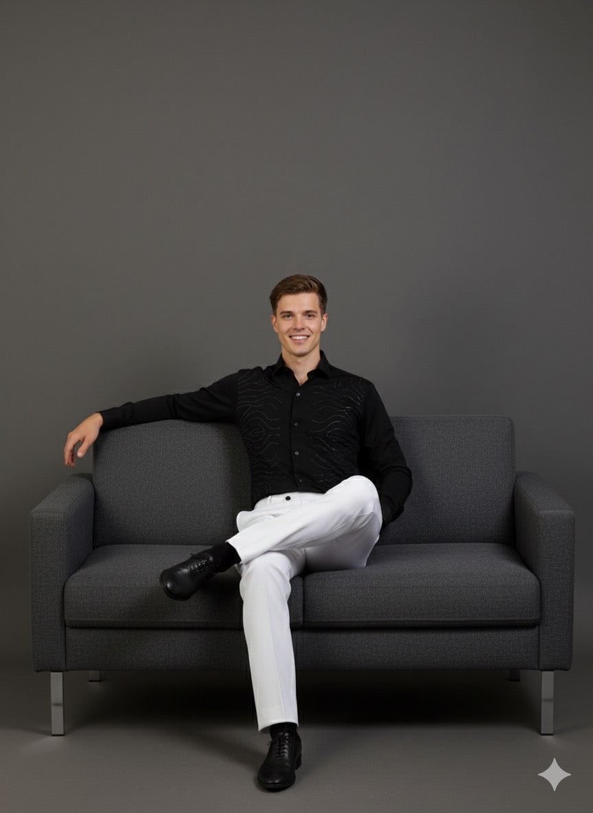 KENTO CLUB Luxury Cotton Satin Shirt | Men's Tailored Fit w/ Dynamic Wave Stone Patch