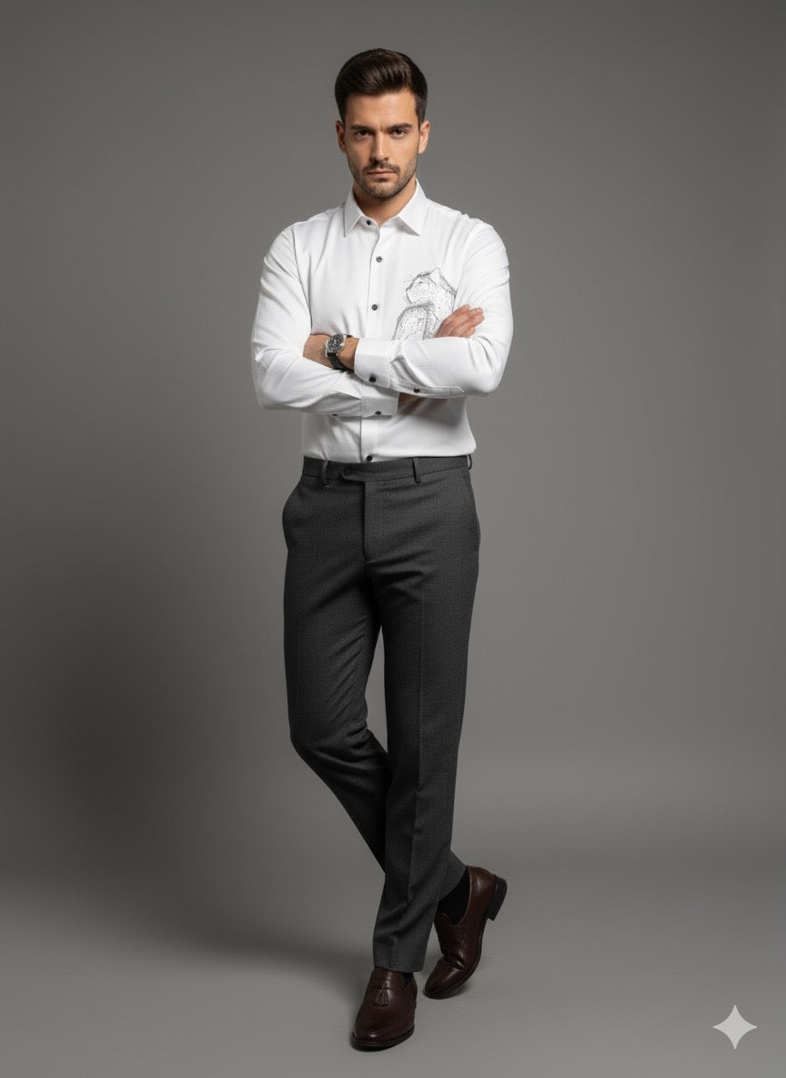 KENTO CLUB Luxury Cotton Satin Shirt | Tailored Fit Men's Shirt w/ Exclusive Panther/Leopard Motif